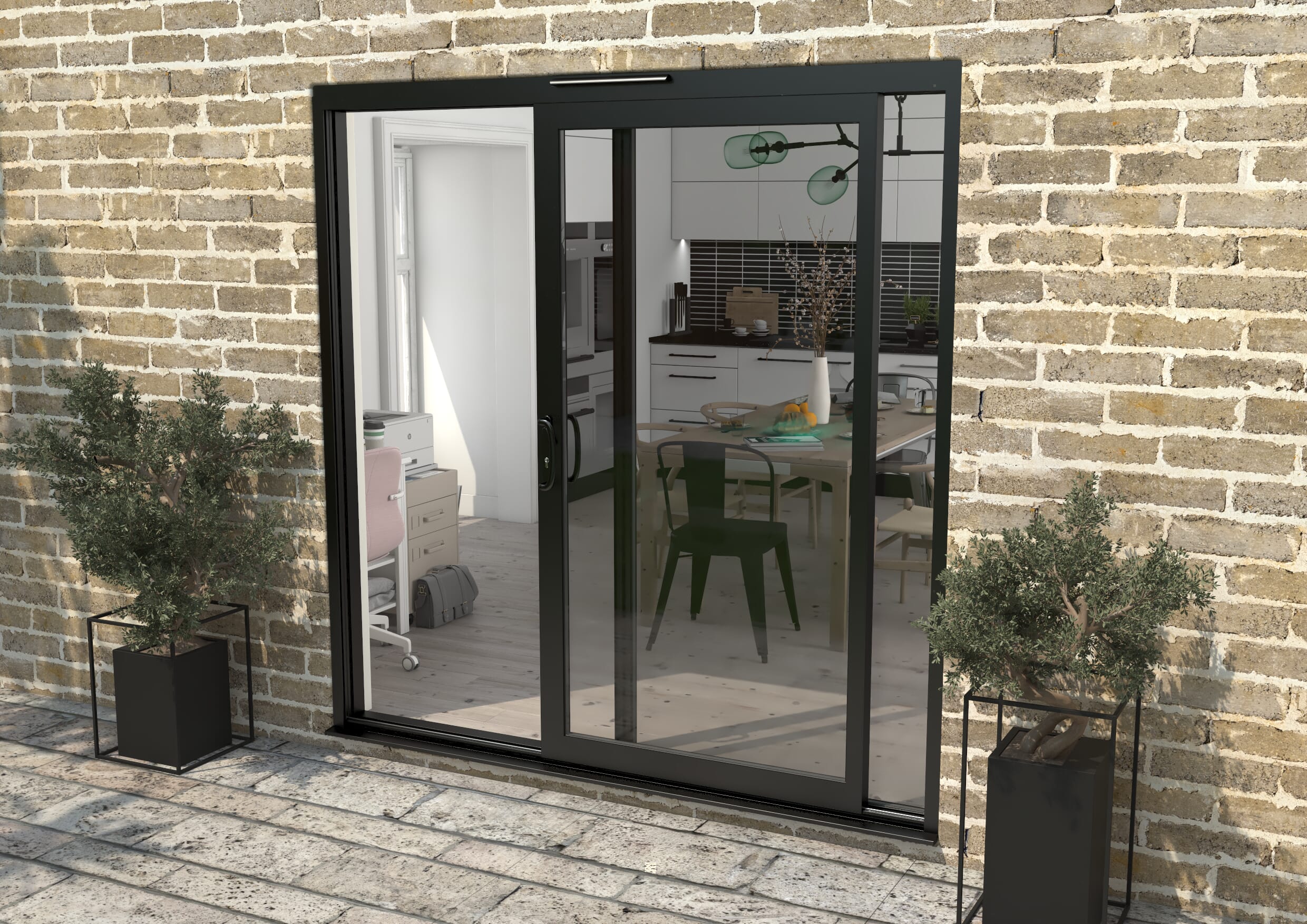 Part Q 2100mm Supreme Black Aluminium Sliding Doors LH Sliding / RH Fixed