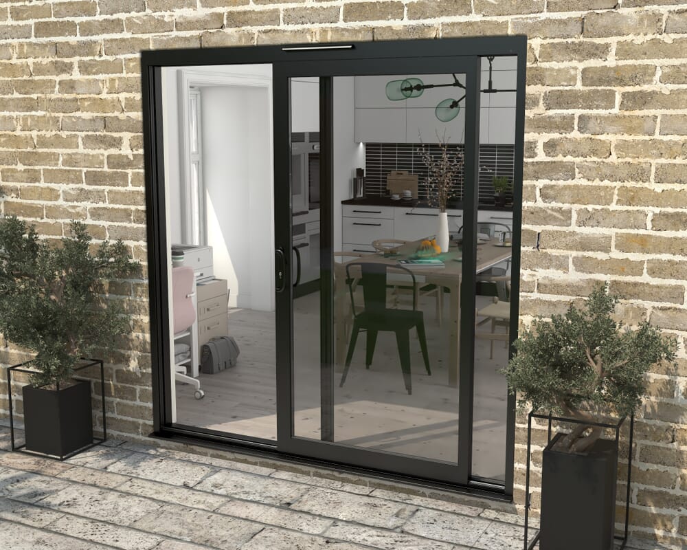 Part Q 2100mm Supreme Black Aluminium Sliding Doors LH Sliding / RH Fixed