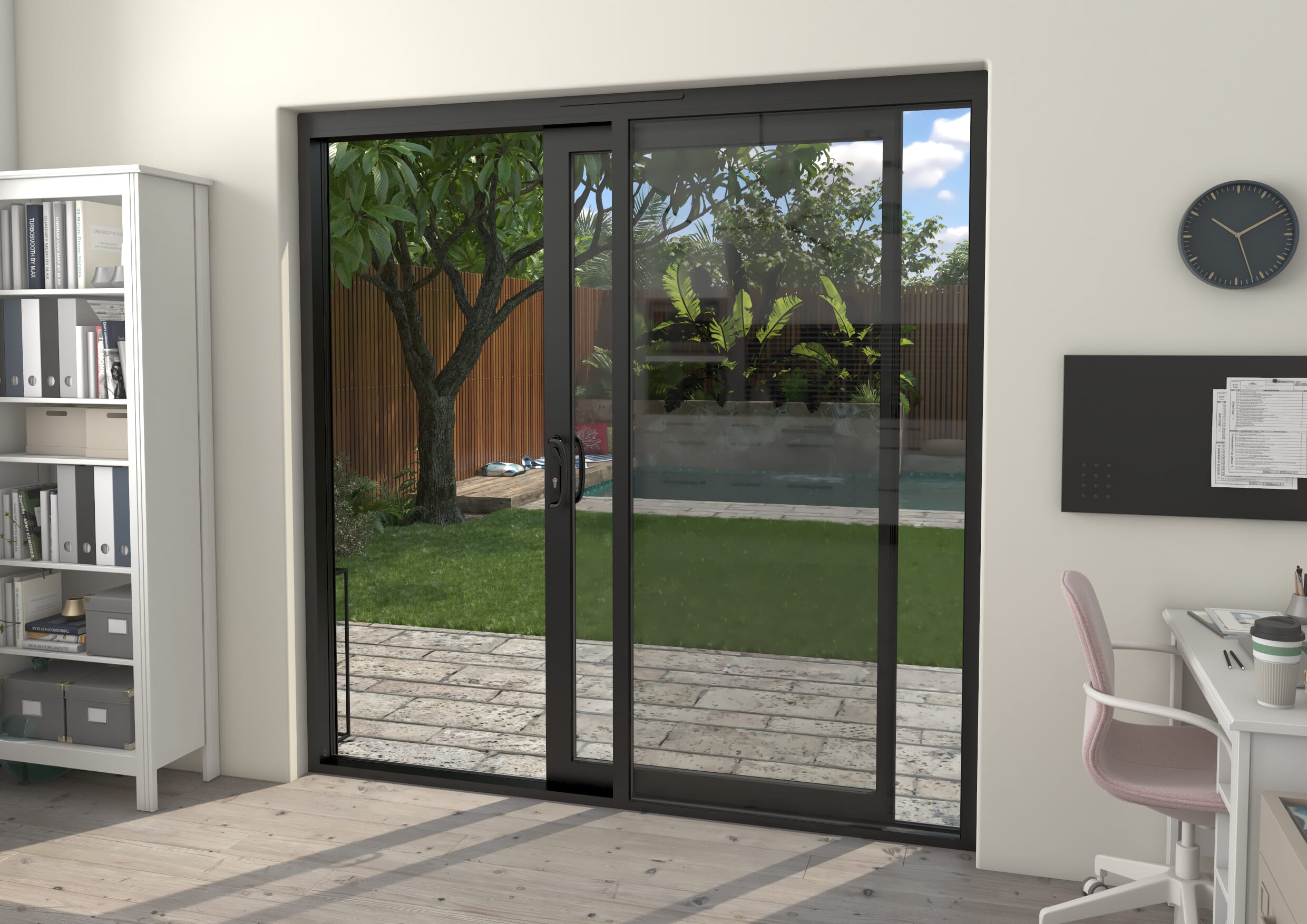 Part Q 2100mm Supreme Black Aluminium Sliding Doors RH Sliding / LH Fixed