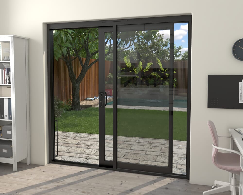 Part Q 2100mm Supreme Black Aluminium Sliding Doors RH Sliding / LH Fixed