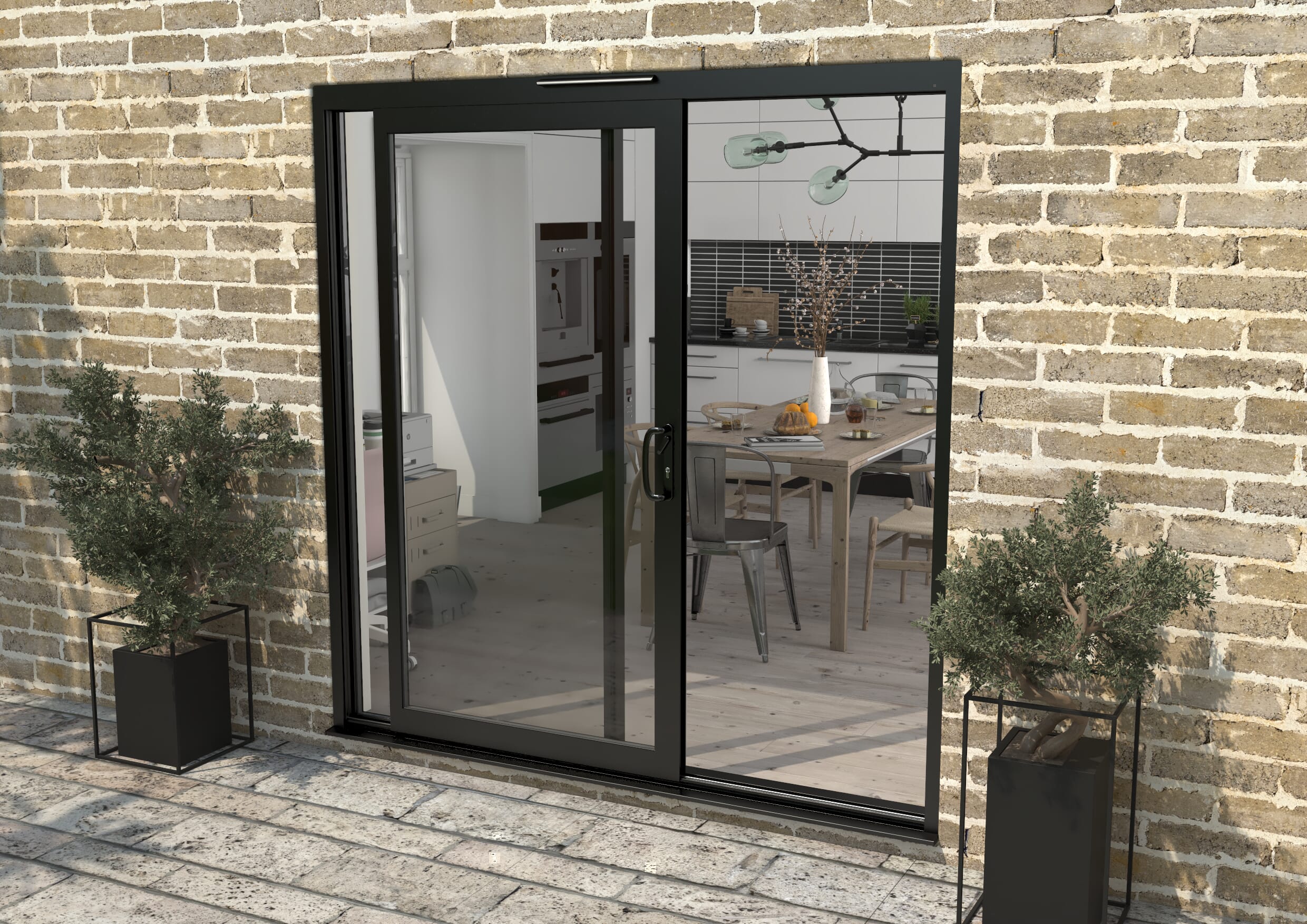 Part Q 2100mm Supreme Black Aluminium Sliding Doors RH Sliding / LH Fixed