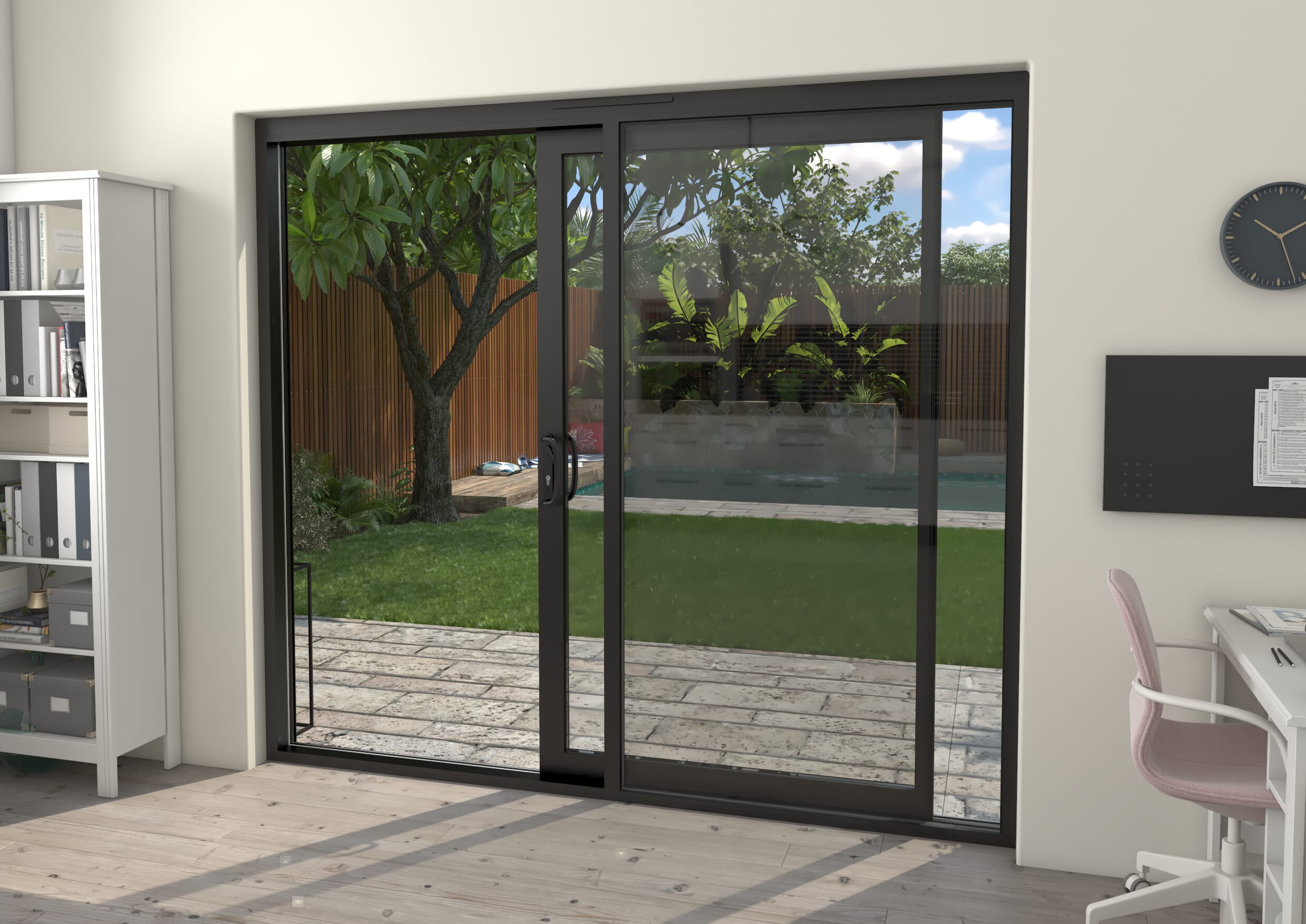 Part Q 2400mm Supreme Black Aluminium Sliding Doors RH Sliding / LH Fixed