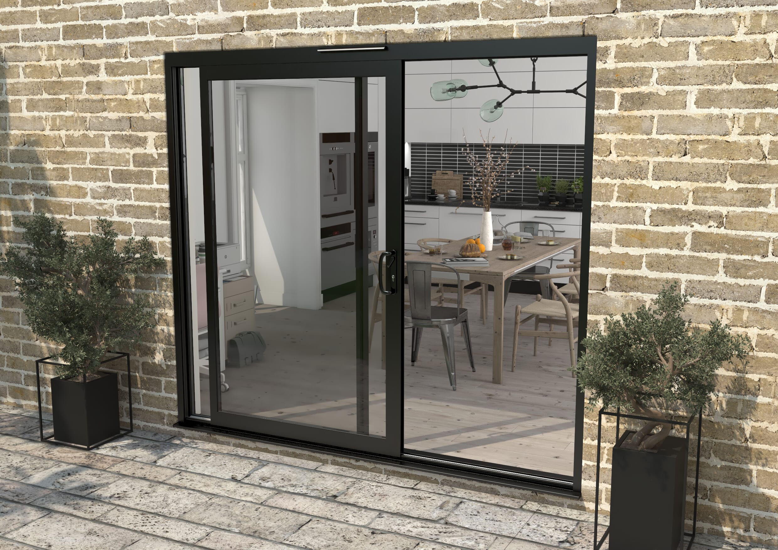 Part Q 2400mm Supreme Black Aluminium Sliding Doors RH Sliding / LH Fixed