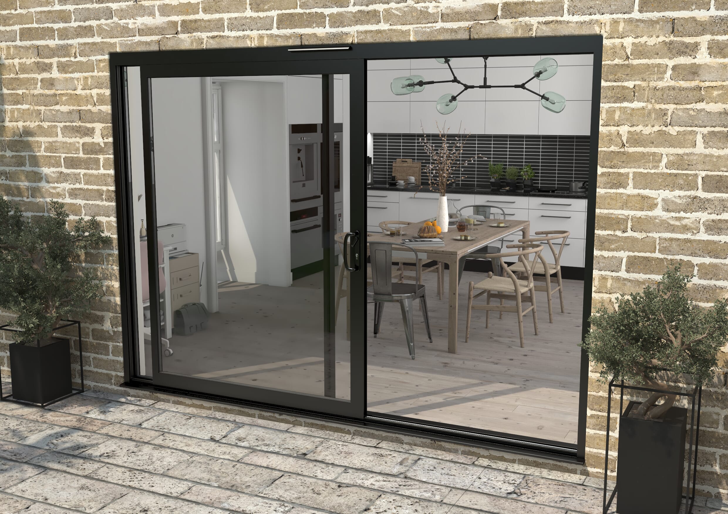 Part Q 3000mm Supreme Black Aluminium Sliding Doors RH Sliding / LH Fixed