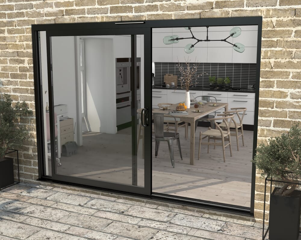 Part Q 3000mm Supreme Black Aluminium Sliding Doors RH Sliding / LH Fixed