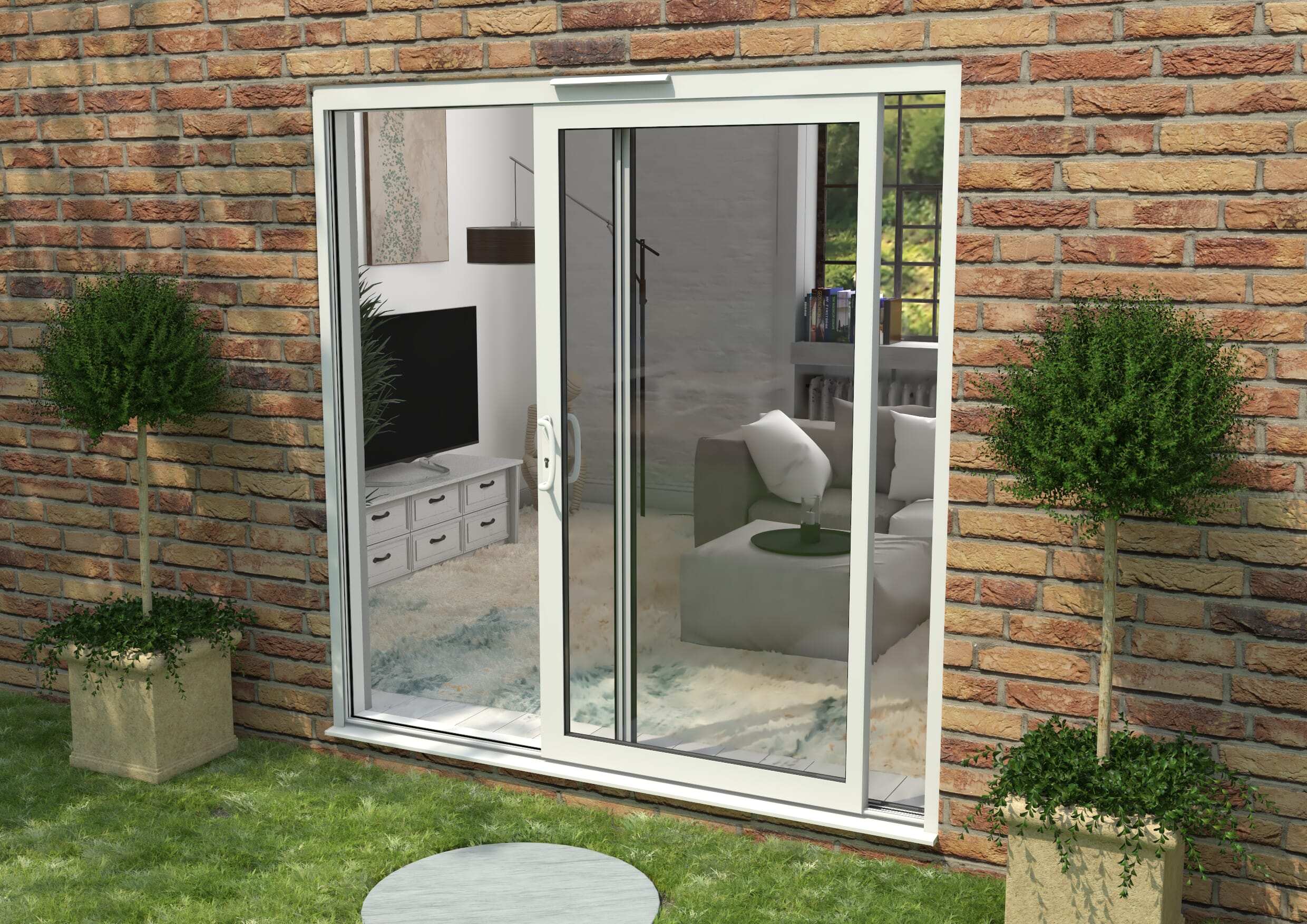 2100mm Supreme White Aluminium Sliding Doors LH Sliding / RH Fixed
