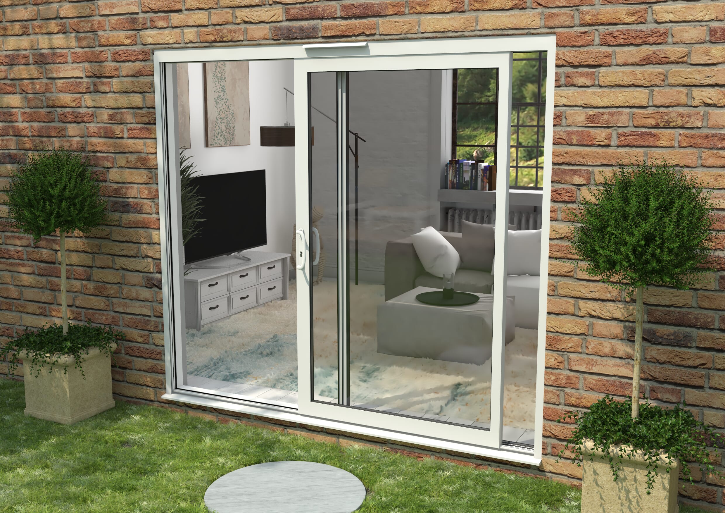 2400mm Supreme White Aluminium Sliding Doors LH Sliding / RH Fixed