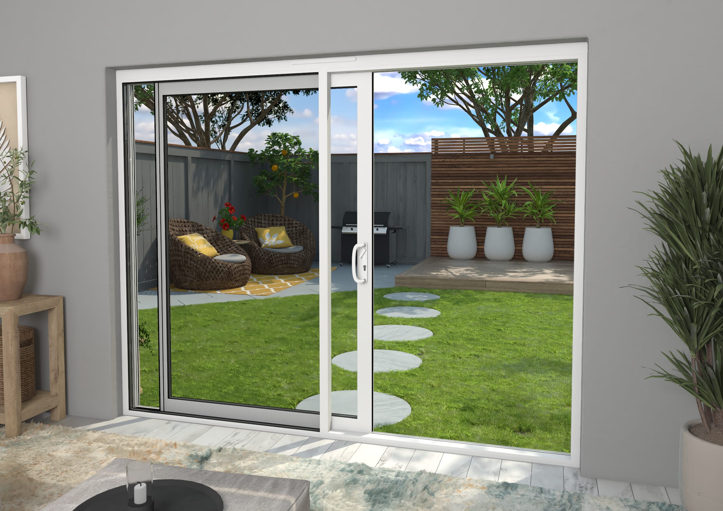 2700mm Supreme White Aluminium Sliding Doors LH Sliding / RH Fixed