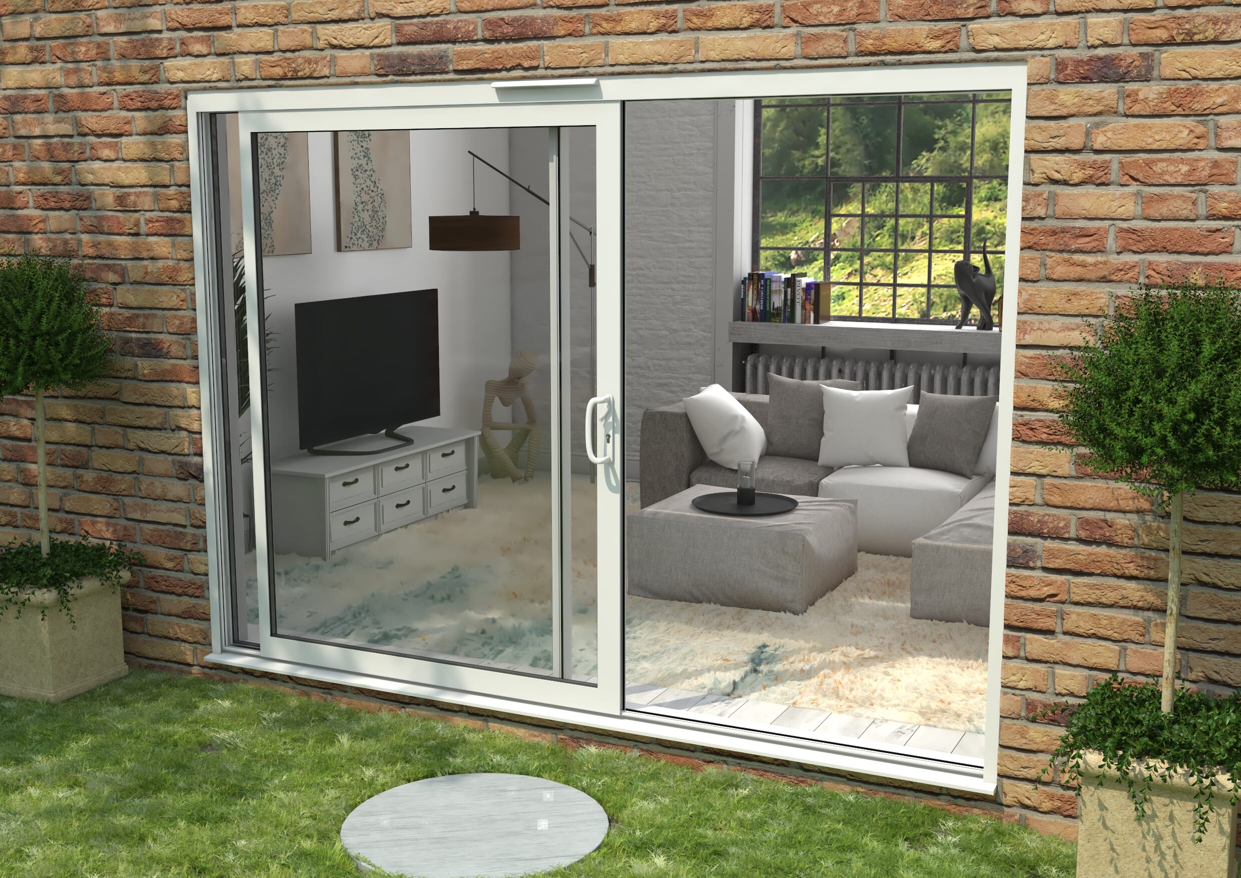 3000mm Supreme White Aluminium Sliding Doors RH Sliding / LH Fixed