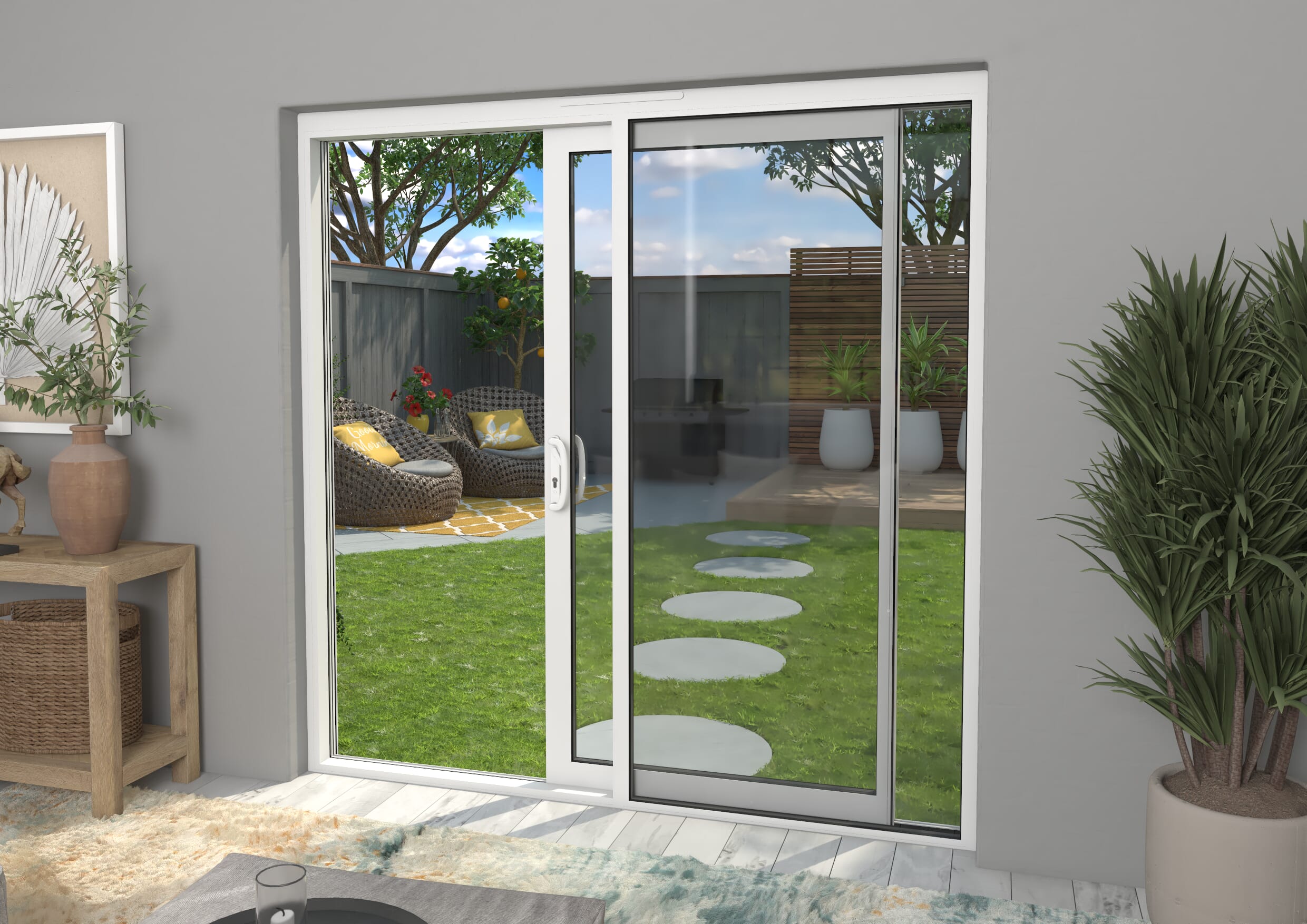 Part Q 2100mm Supreme White Aluminium Sliding Doors RH Sliding / LH Fixed