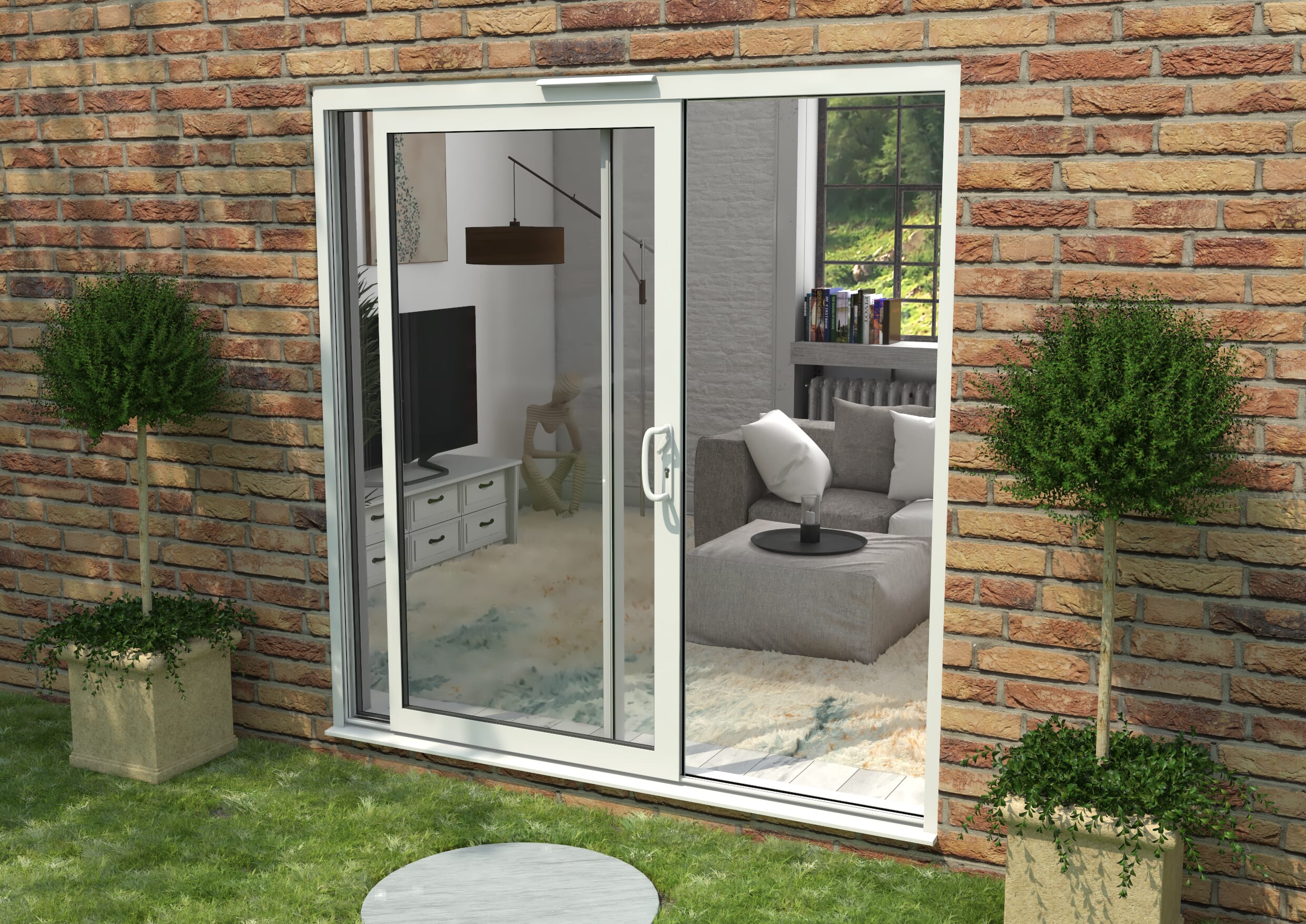 Part Q 2100mm Supreme White Aluminium Sliding Doors RH Sliding / LH Fixed