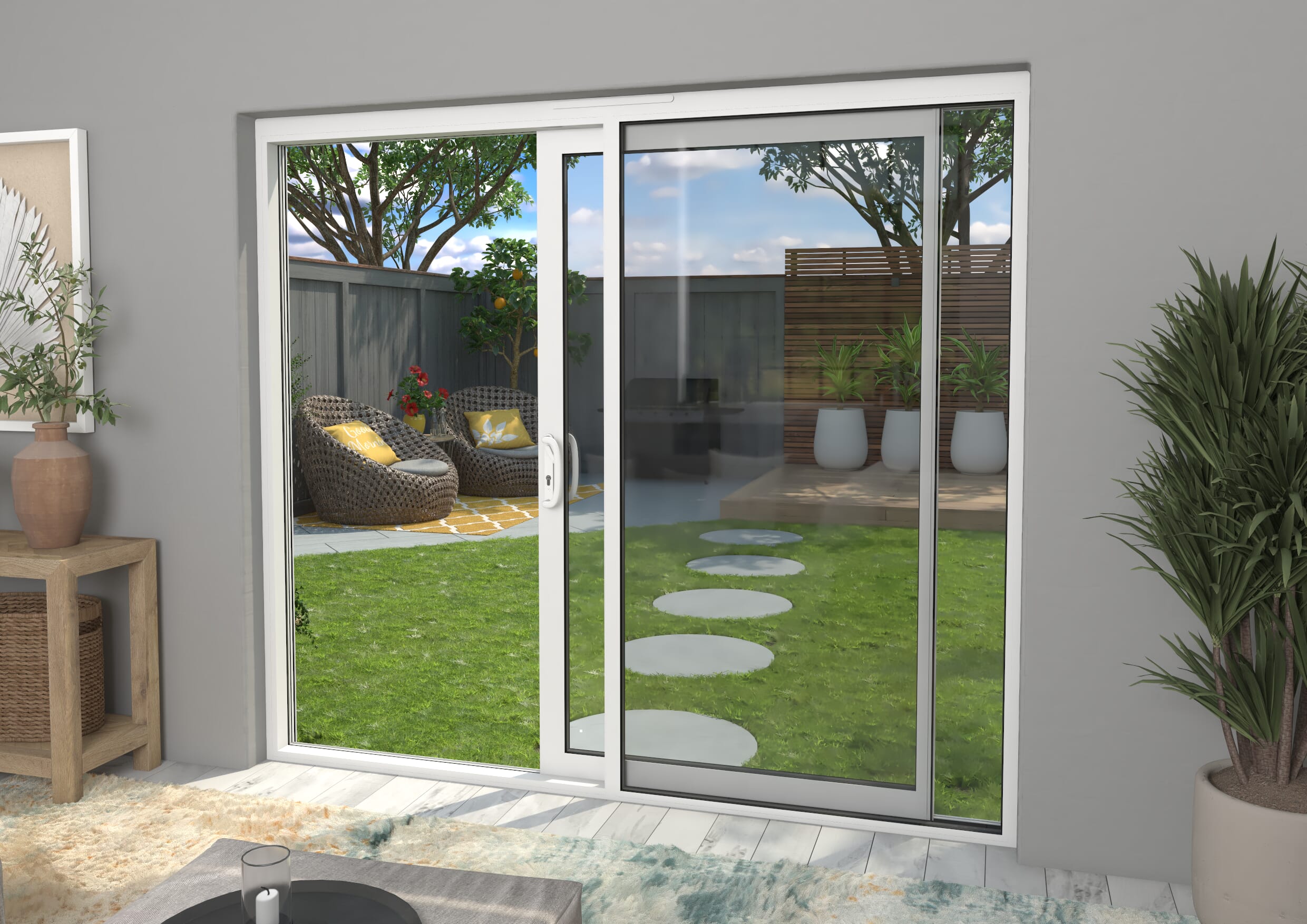 Part Q 2400mm Supreme White Aluminium Sliding Doors RH Sliding / LH Fixed