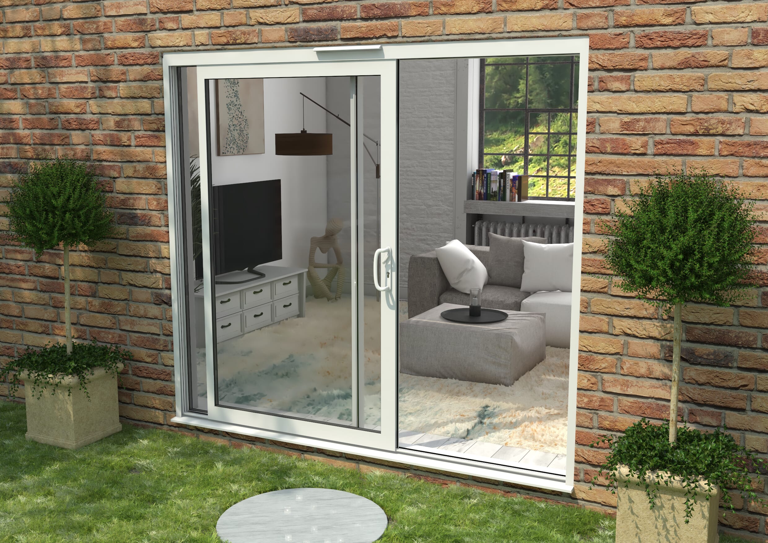 Part Q 2400mm Supreme White Aluminium Sliding Doors RH Sliding / LH Fixed
