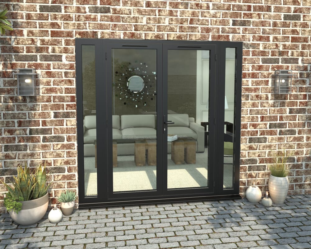 2100mm Open Out Black Aluminium French Doors (1500mm Doors + 2 x 300mm Sidelights)