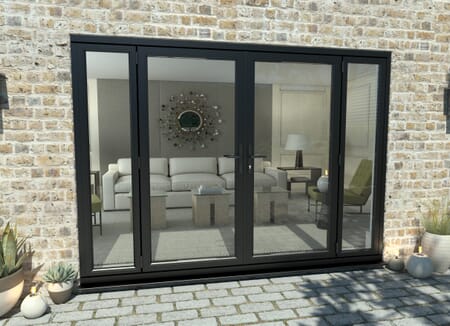 2400mm Open Out Black Aluminium French Doors (1800mm Doors + 2 x 300mm Sidelights)