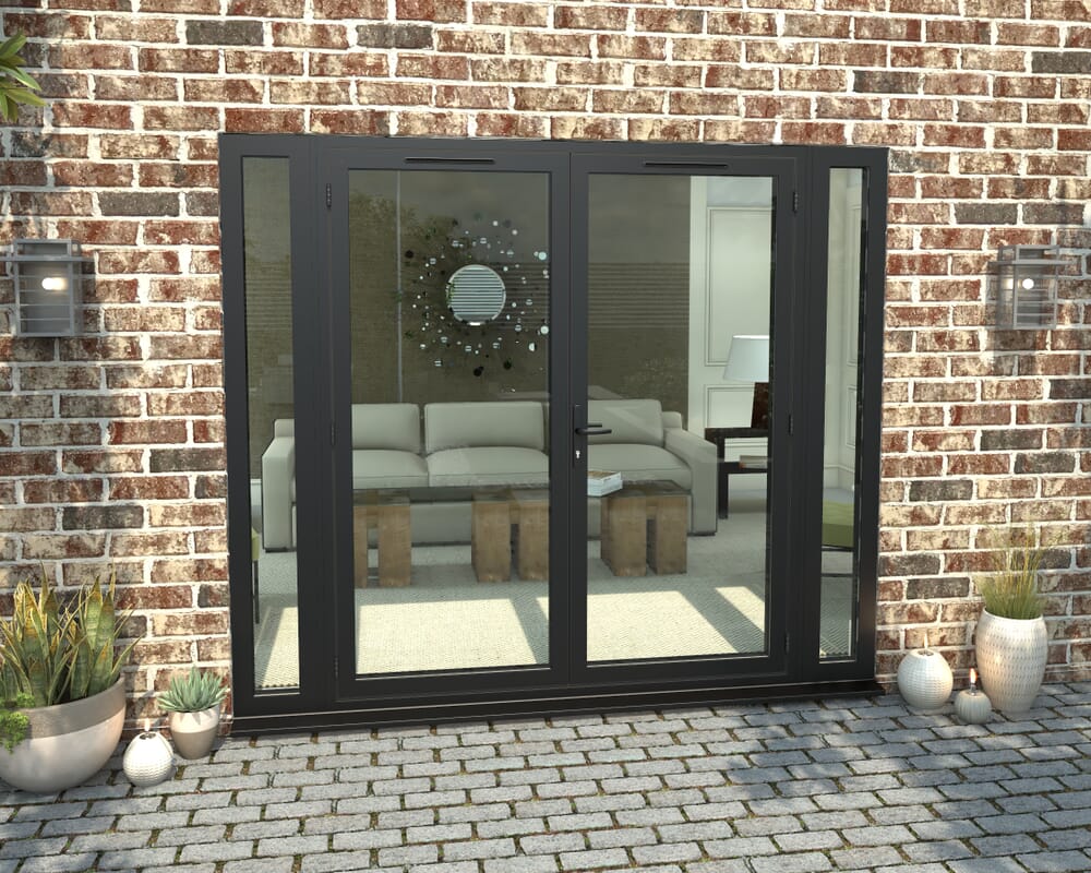 2400mm Part Q Compliant Black Aluminium French Doors (1800mm Doors + 2 x 300mm Sidelights)