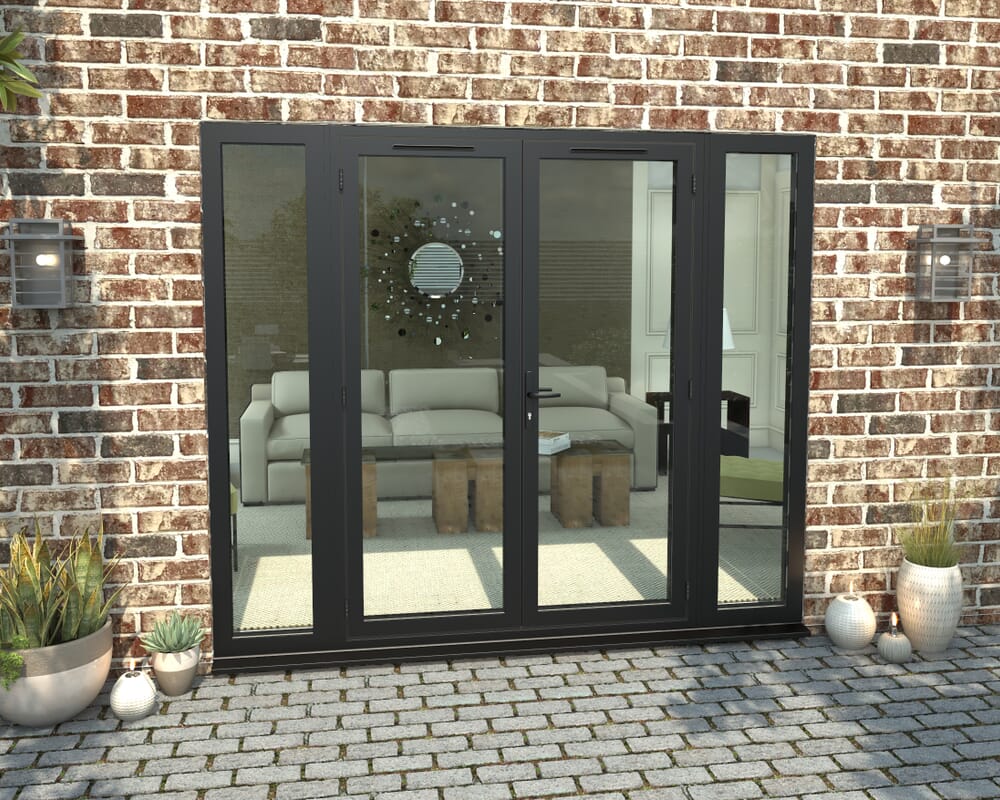 2400mm Open Out Black Aluminium French Doors (1500mm Doors + 2 x 450mm Sidelights)