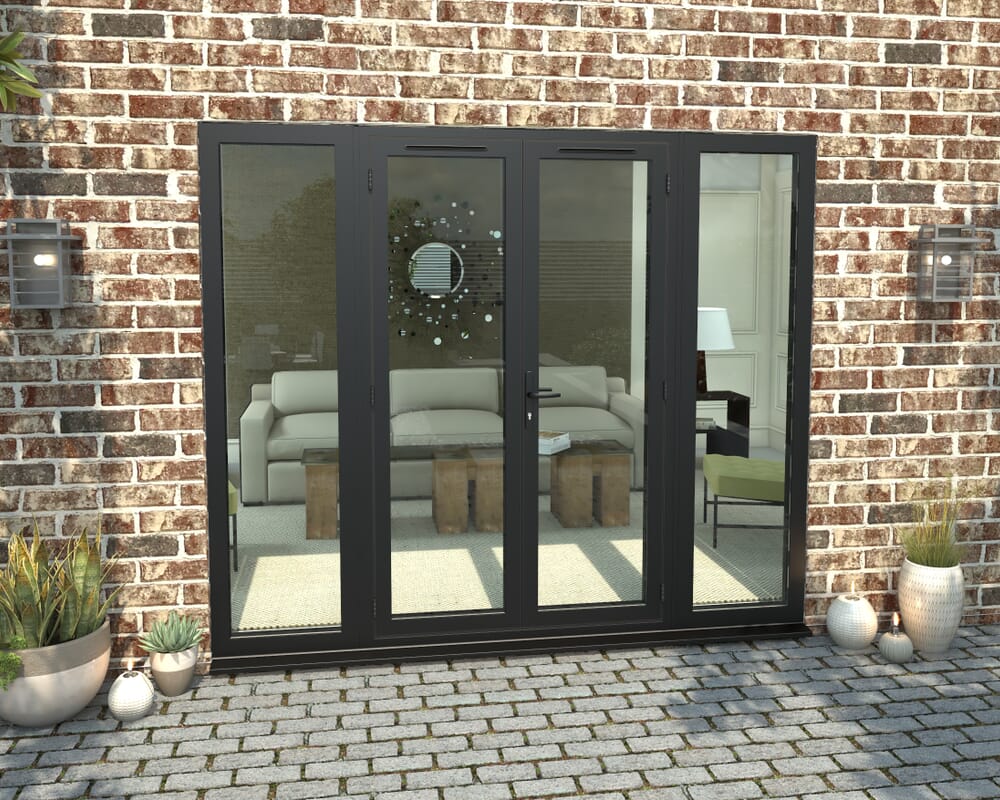 2400mm Open Out Black Aluminium French Doors (1200mm Doors + 2 x 600mm Sidelights)