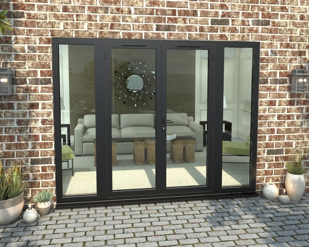 2700mm Open Out Black Aluminium French Doors (1500mm Doors + 2 x 600mm Sidelights)
