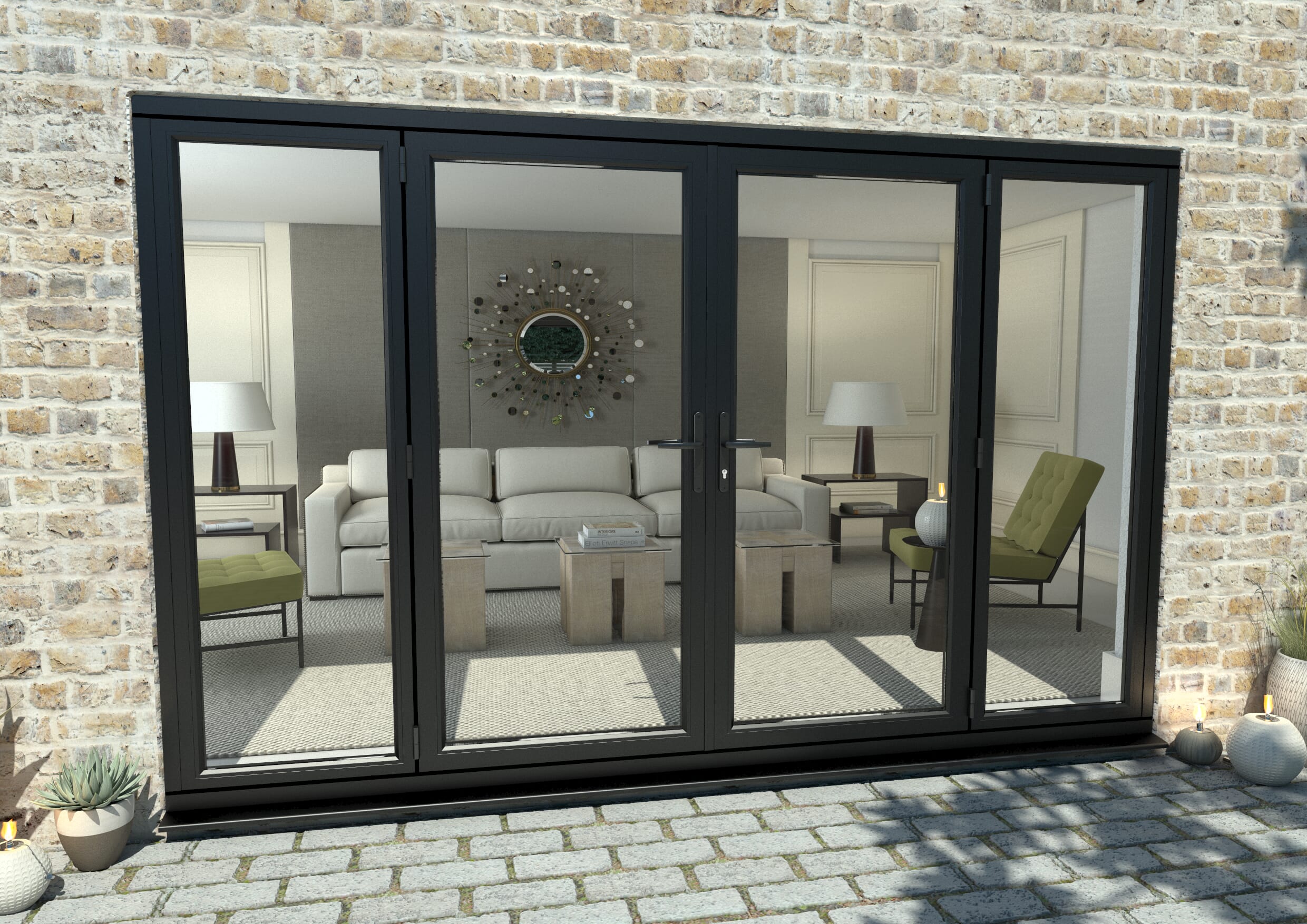 3000mm Part Q Compliant Black Aluminium French Doors (1800mm Doors + 2 ...