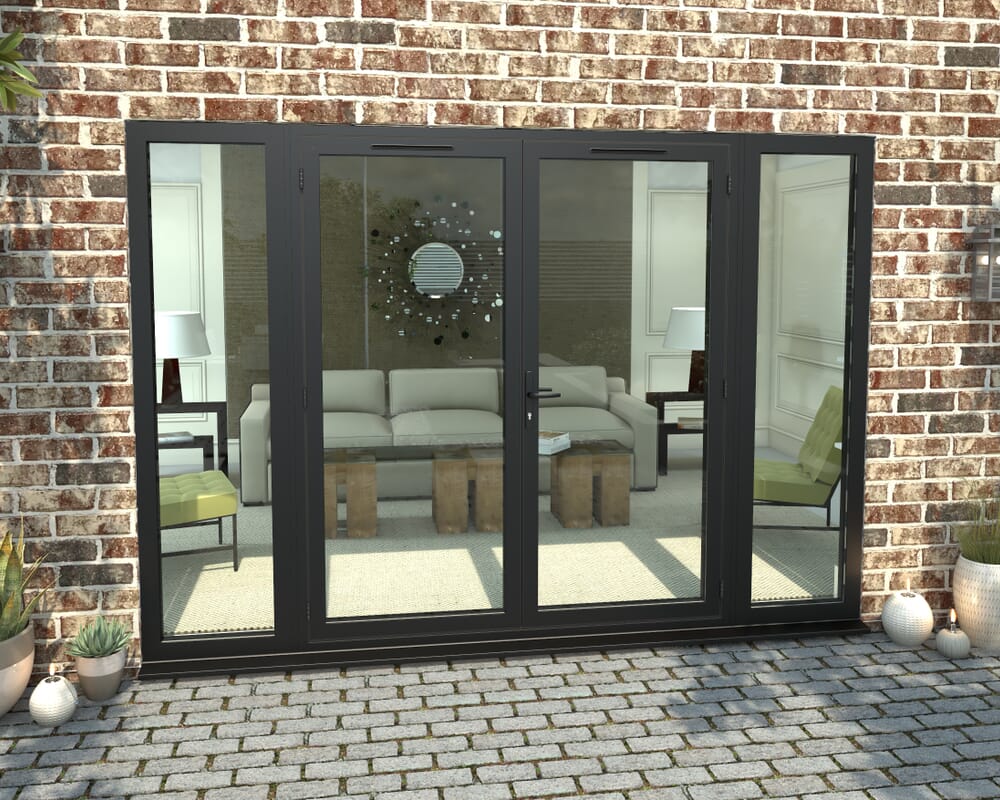 3000mm Open Out Black Aluminium French Doors (1800mm Doors + 2 x 600mm Sidelights)