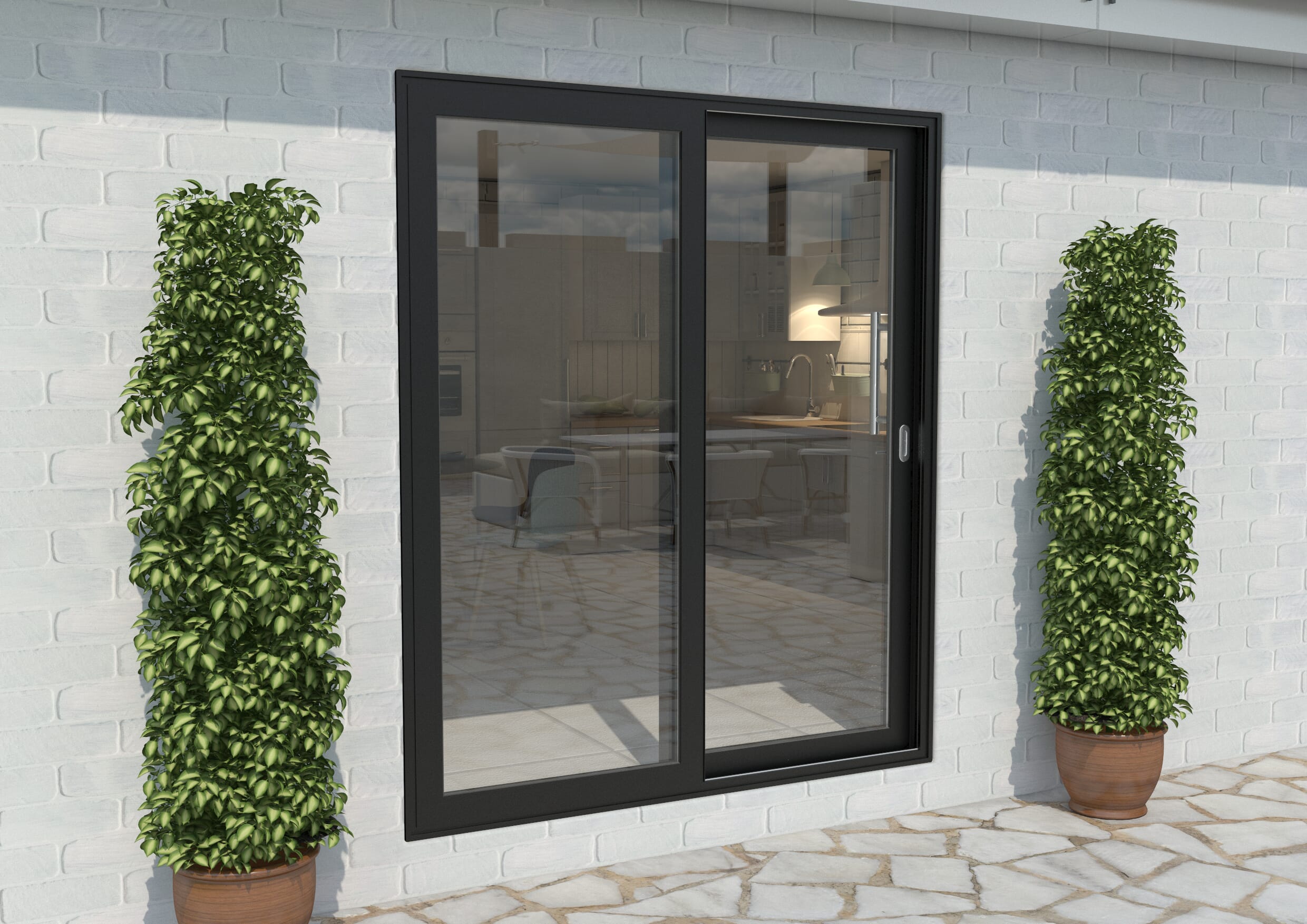 Part Q 1800mm Black Aluminium Sliding Doors Rh Sliding Lh Fixed