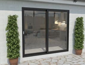 Part Q 2100mm Black Aluminium Sliding Doors LH Sliding / RH Fixed