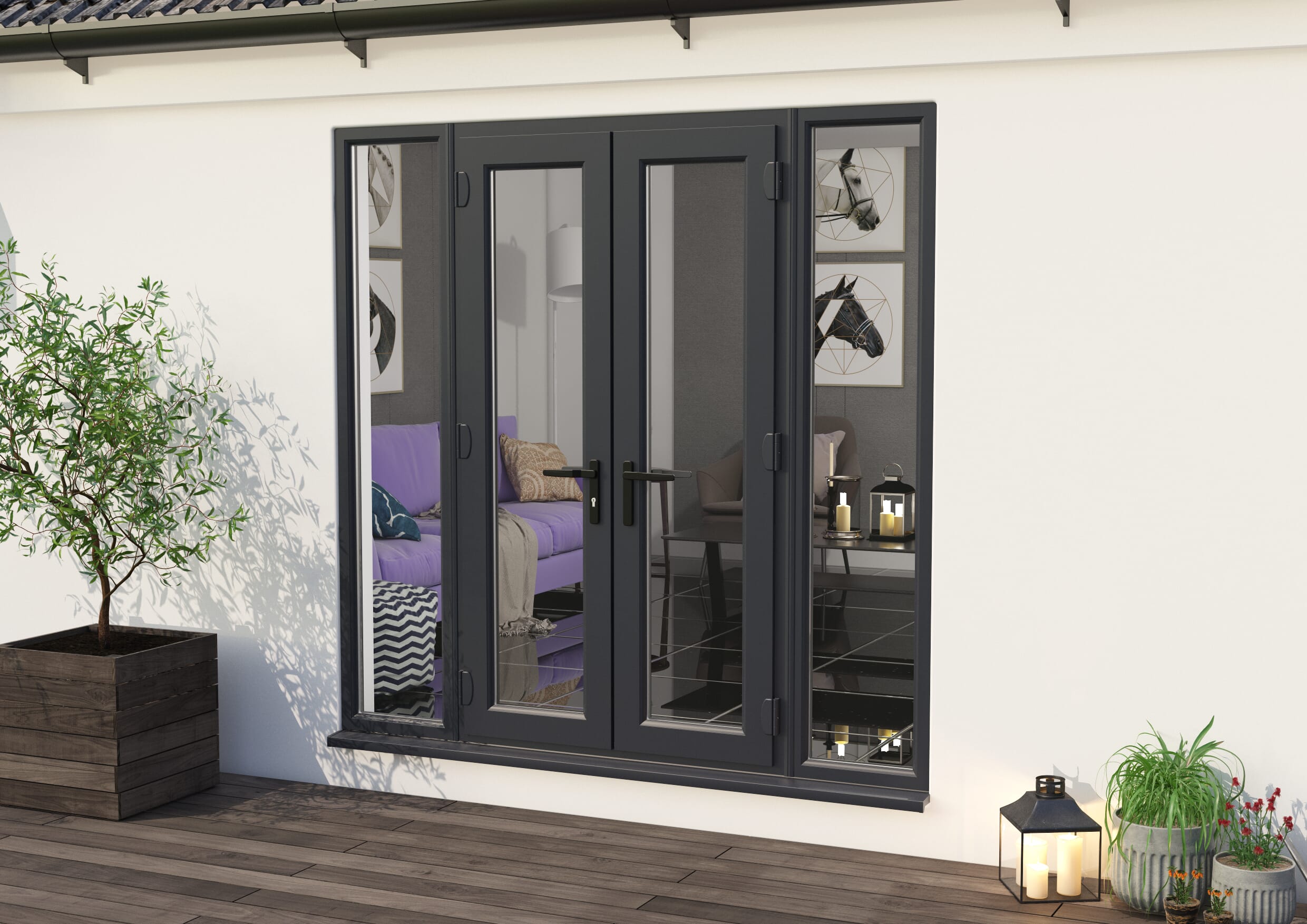 2100mm Upvc Grey Outer / White Inner French Doors (1500mm Doors +