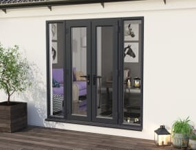 2100mm Part Q UPVC Grey Outer / White inner French Doors (1500mm Doors + 2 x 300mm Sidelights)