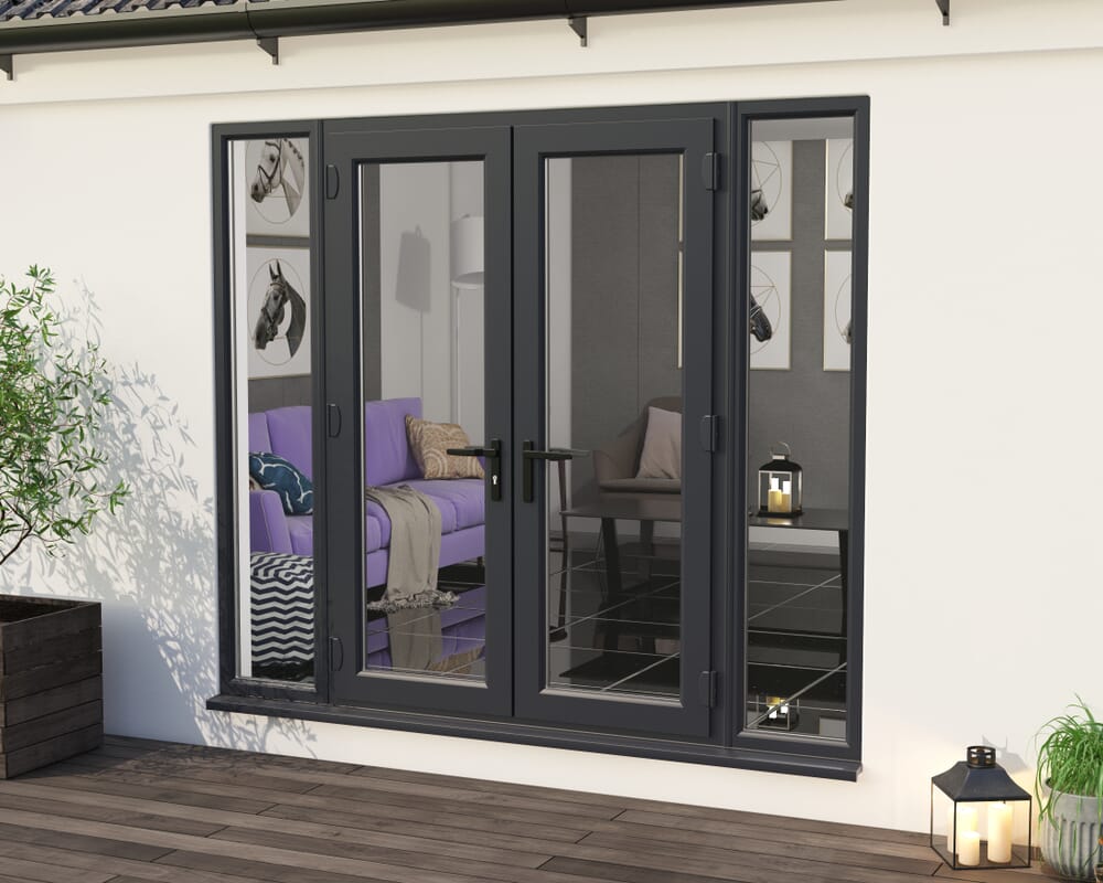 2400mm UPVC Grey Outer / White inner French Doors (1200mm Doors + 2 x 600mm Sidelights)