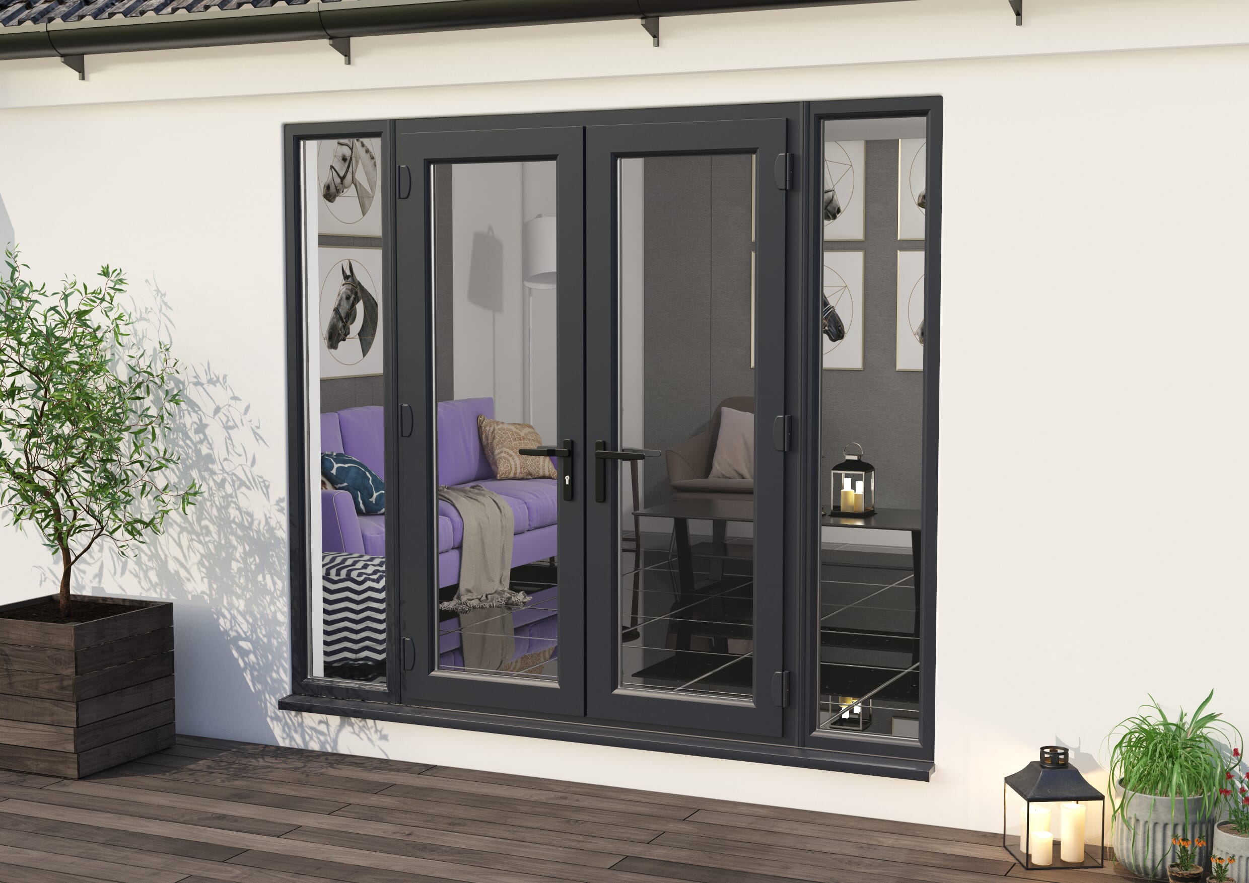 Climadoor 2400mm UPVC Grey Outer / White Inner French Doors (1200mm ...