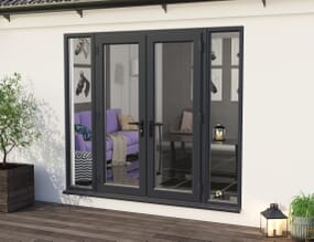 2400mm Part Q UPVC Grey Outer / White inner French Doors (1200mm Doors + 2 x 600mm Sidelights)