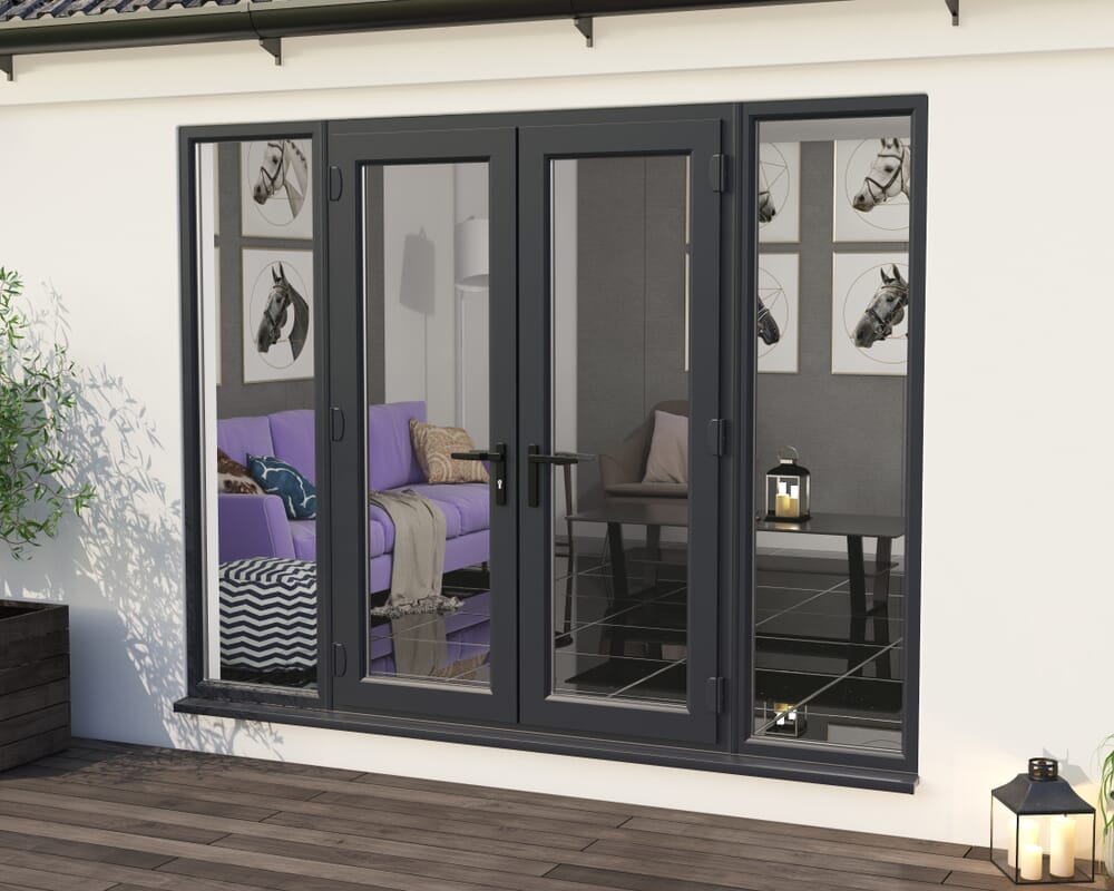 2700mm UPVC Grey Outer / White inner French Doors (1500mm Doors + 2 x 600mm Sidelights)