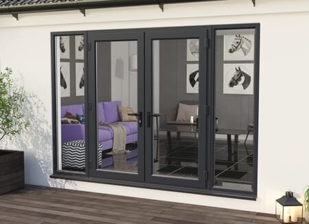 3000mm Part Q UPVC Grey Outer / White inner French Doors (1800mm Doors + 2 x 600mm Sidelights)