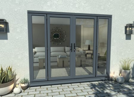2100mm Open Out Grey Aluminium French Doors (1500mm Doors + 2 x 300mm Sidelights)