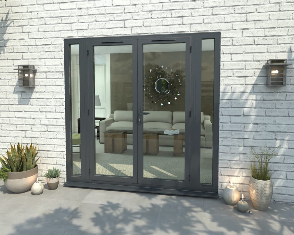 2100mm Part Q Compliant Grey Aluminium French Doors (1500mm Doors + 2 x 300mm Sidelights)