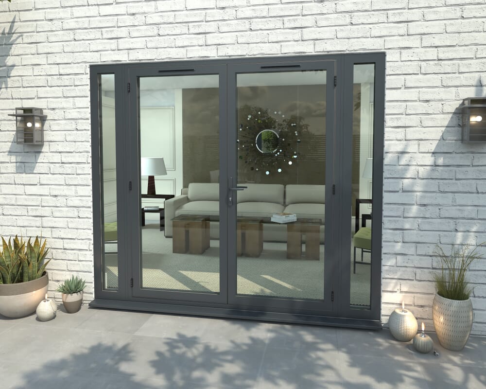 2400mm Open Out Grey Aluminium French Doors (1800mm Doors + 2 x 300mm Sidelights)