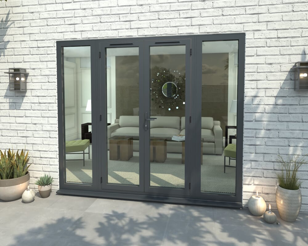 2400mm Open Out Grey Aluminium French Doors (1200mm Doors + 2 x 600mm Sidelights)