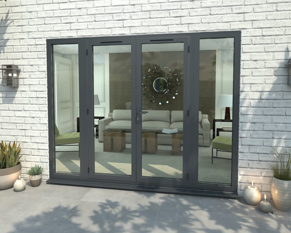 2700mm Open Out Grey Aluminium French Doors (1500mm Doors + 2 x 600mm Sidelights)