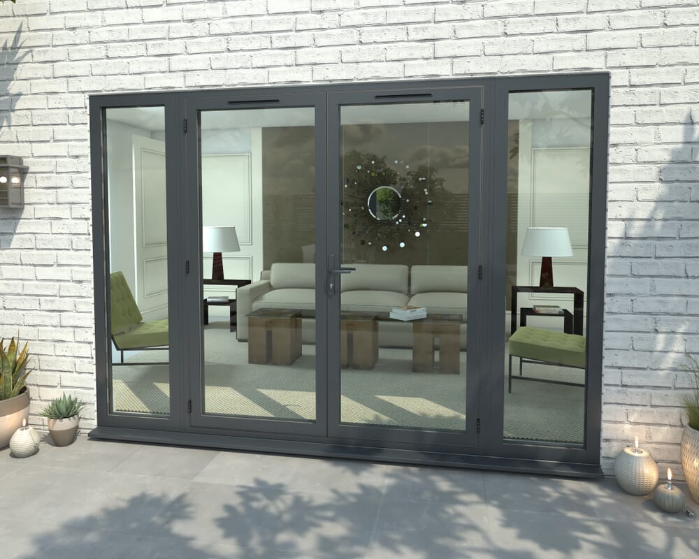3000mm Part Q Compliant Grey Aluminium French Doors (1800mm Doors + 2 x 600mm Sidelights)