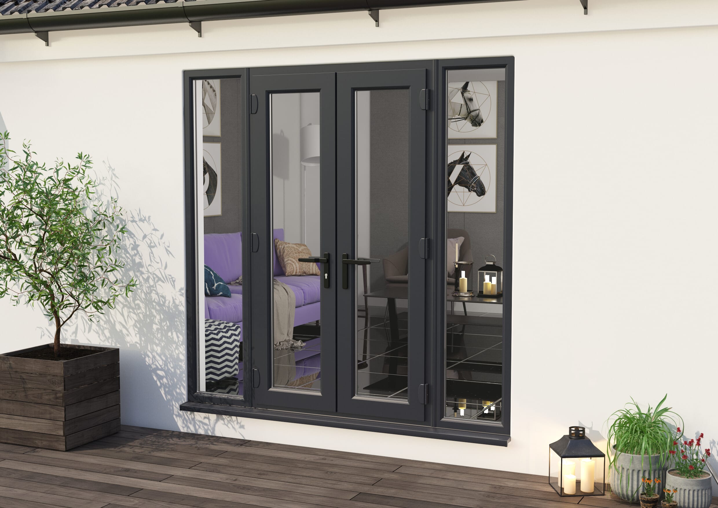 1800mm Anthracite Grey UPVC French Doors (1200mm Doors + 2 x 300mm Sidelights)