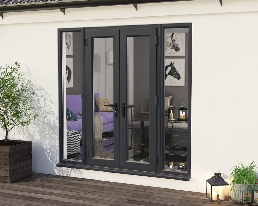 2100mm Anthracite Grey UPVC French Doors (1500mm Doors + 2 x 300mm Sidelights)