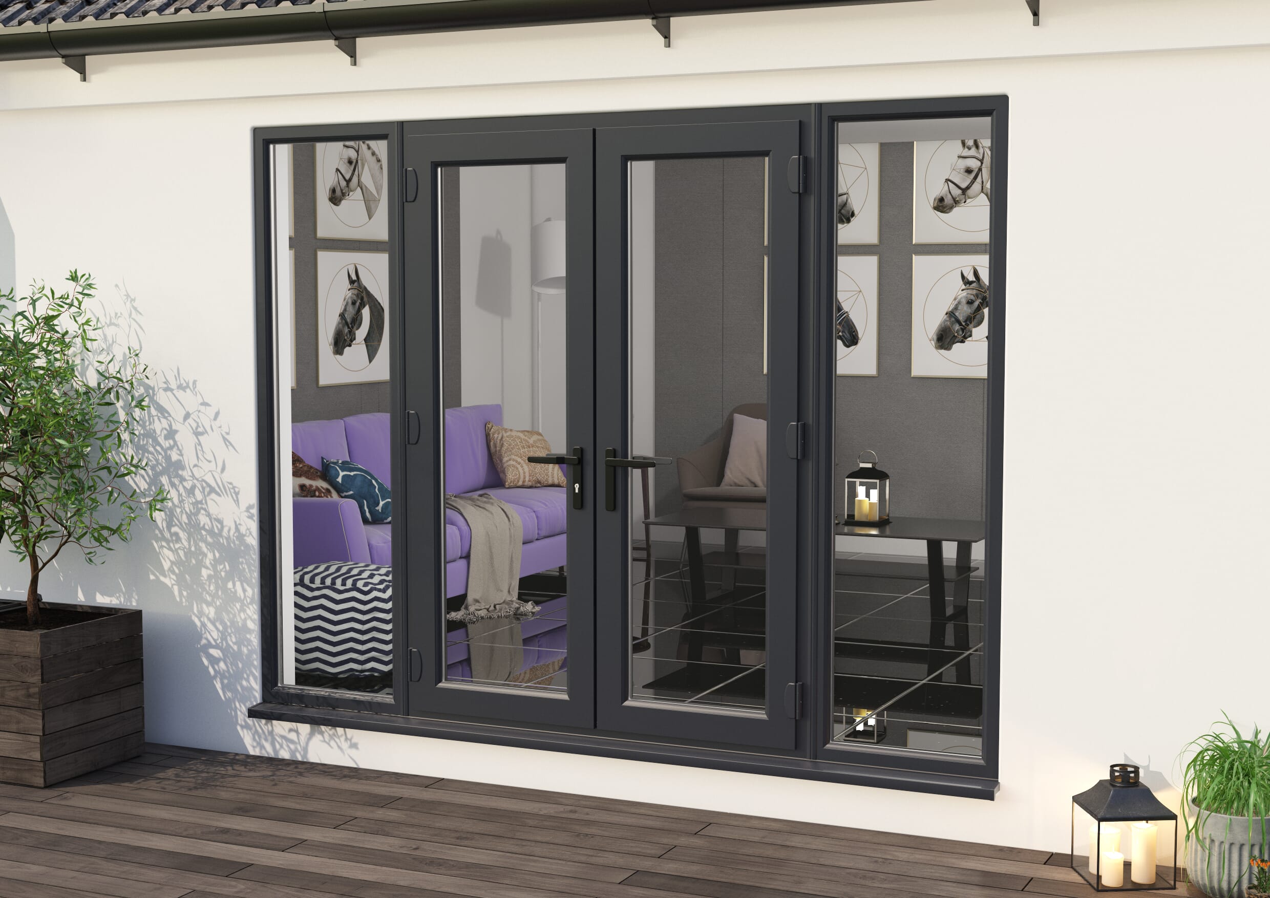 2700mm Anthracite Grey UPVC French Doors (1500mm Doors + 2 x 600mm Sidelights)
