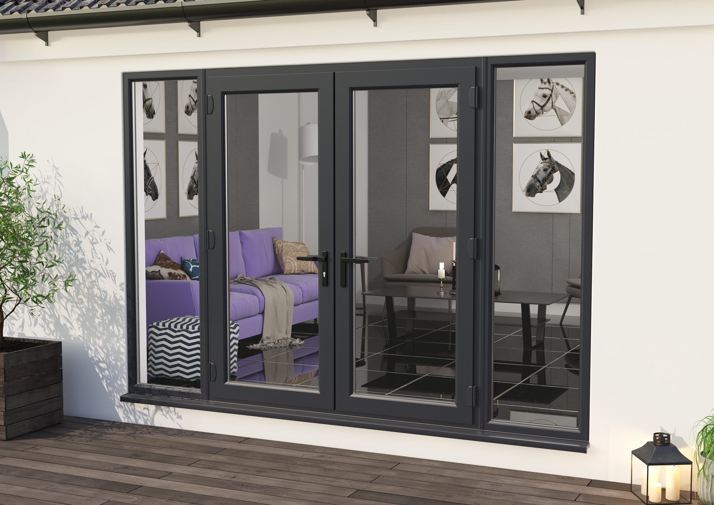 3000mm Anthracite Grey UPVC French Doors (1800mm Doors + 2 x 600mm Sidelights)