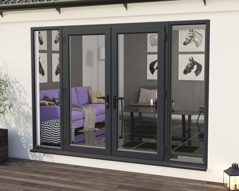 3000mm Anthracite Grey UPVC French Doors (1800mm Doors + 2 x 600mm Sidelights)