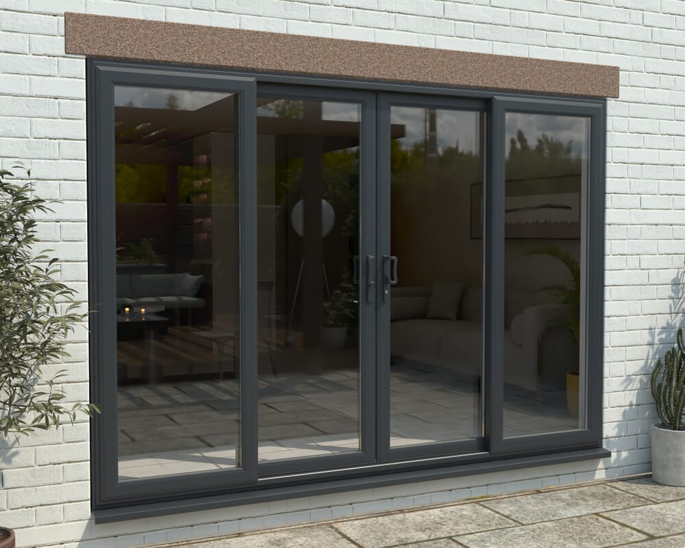 3000mm UPVC Anthracite Grey Sliding Doors Fixed / Sliding / Sliding / Fixed