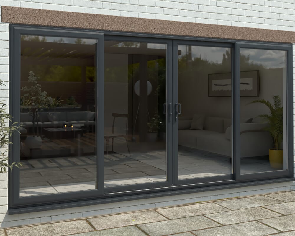 4200mm UPVC Anthracite Grey Sliding Doors Fixed / Sliding / Sliding / Fixed