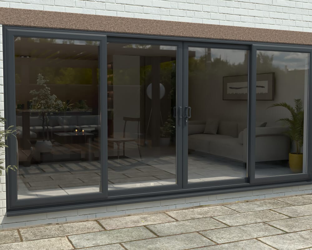 4500mm UPVC Anthracite Grey Sliding Doors Fixed / Sliding / Sliding / Fixed