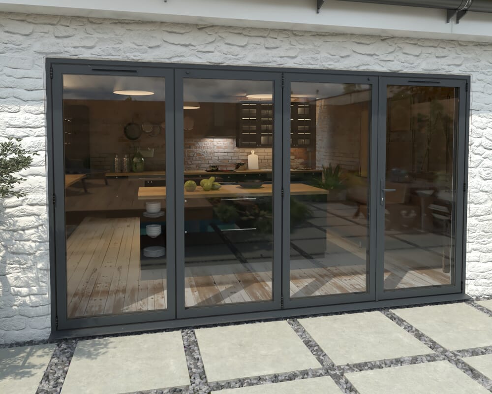 3600mm Grey Aluminium Bifold Doors - 3 Left 1 Right