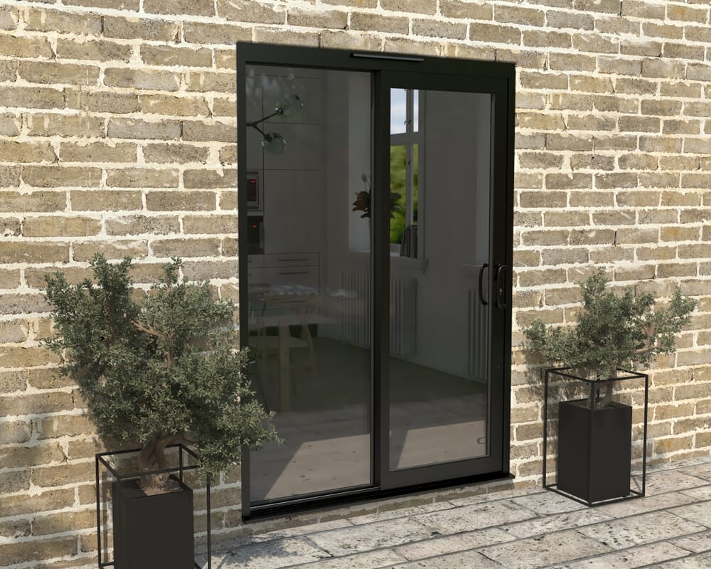 Part Q 1500mm Supreme Black Aluminium Sliding Doors RH Sliding / LH Fixed